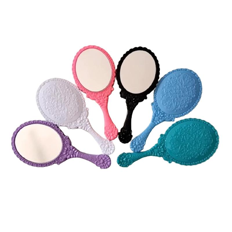 1Pc Handle Cosmetic Compact Mirror For Women Vintage Carved Handheld Vanity Mirror Spa Salon Makeup Hand Mirror