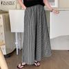 ZANZEA Summer Casual Elastic Waist Loose Wide Leg Plaid Print Pant For Women
