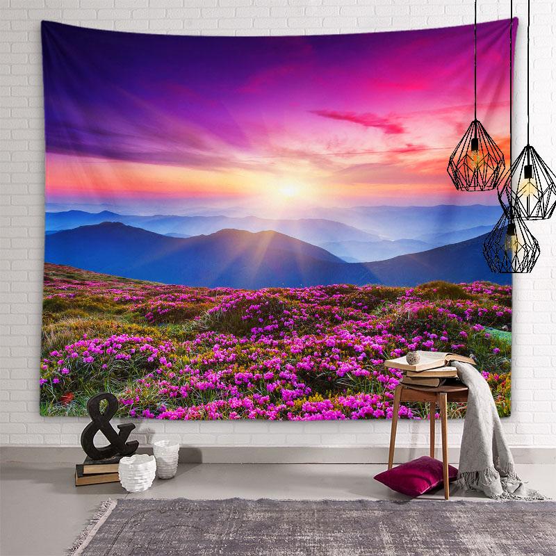Цветок Эстетический гобелен Закат Цветок Вид на поле Гобелен Цветочный настенный художественный гобелен Спальня Общежитие Украшение дома