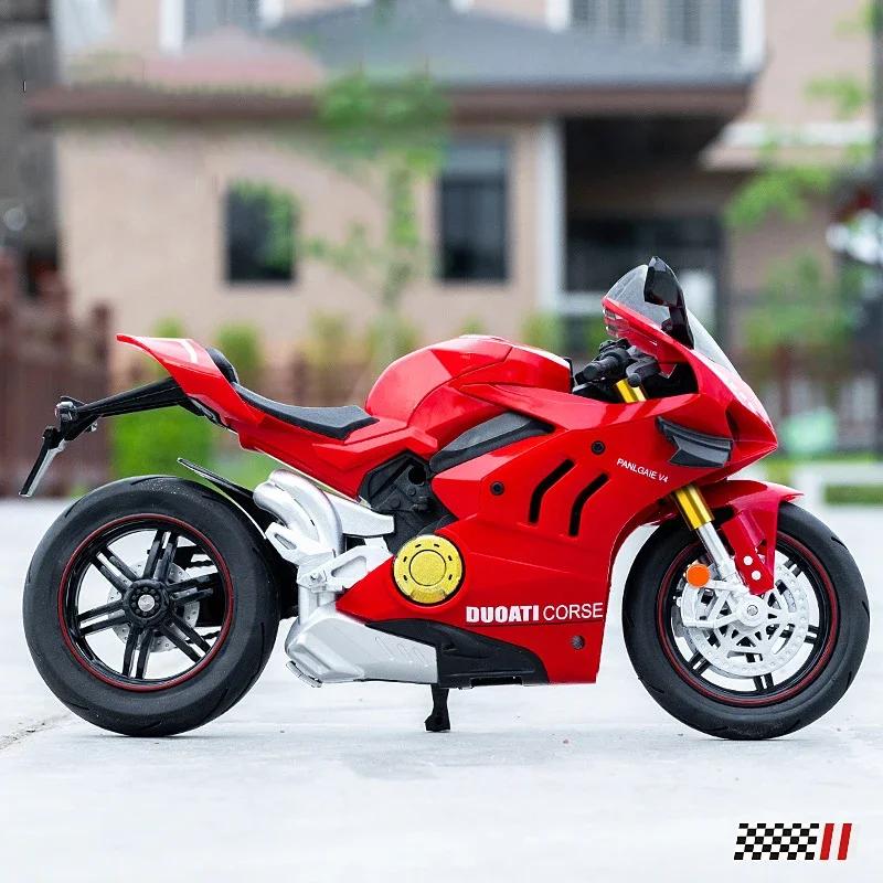 1/10 Ducati V4S S1000RR H2R Alloy Die Cast Motorcycle Model Vehicle Collection Sound and Light Off Road Autocycle Toys Car