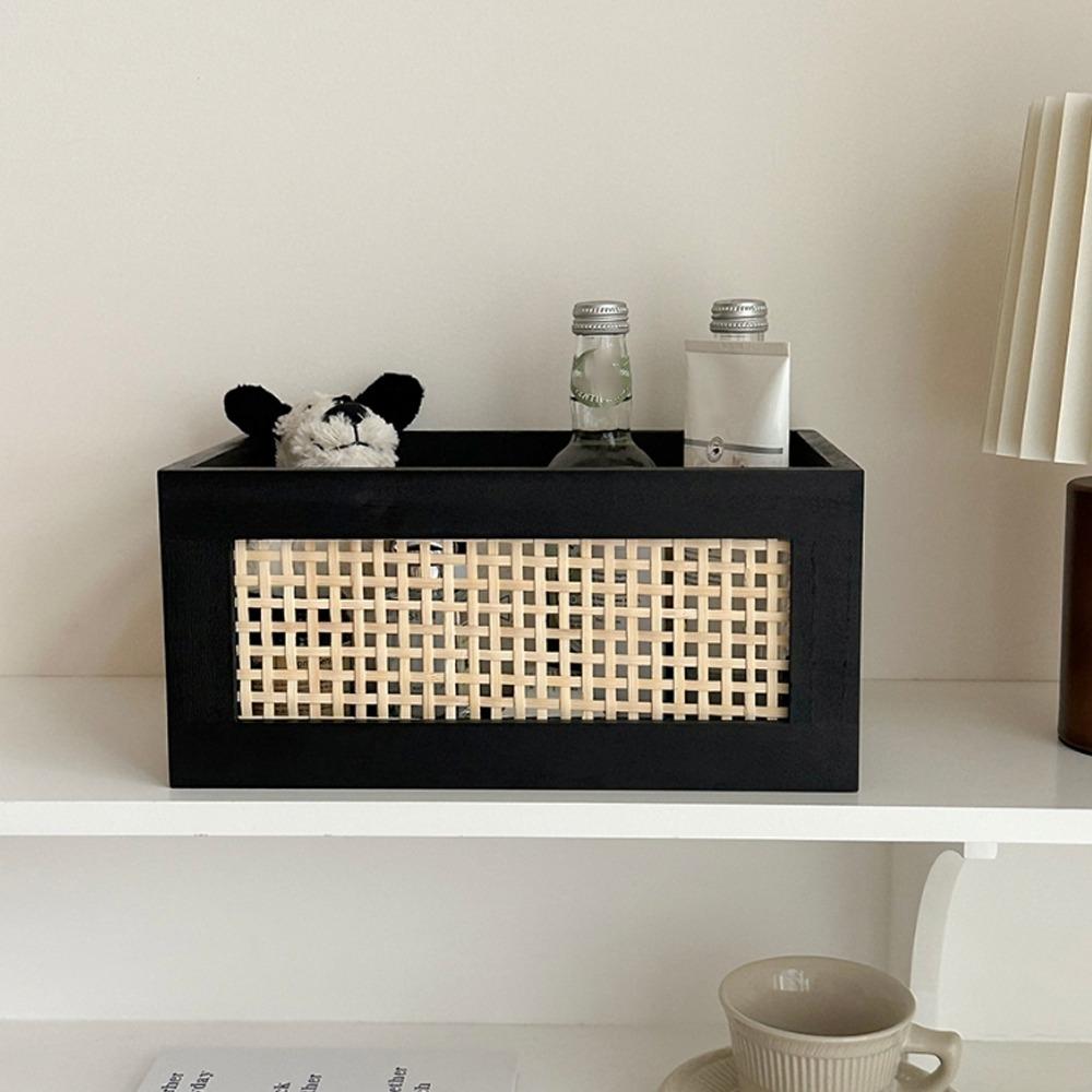 Rattan Storage Basket Solid Wood Organizer Boxes Durable Storage Box Household