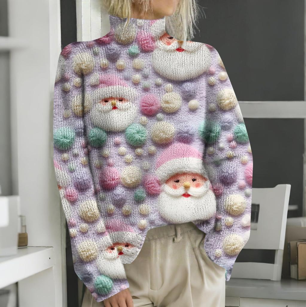 Рождественские толстовки для женщин Вязаный свитер Милая рубашка Осенняя водолазка Пуловер Топы