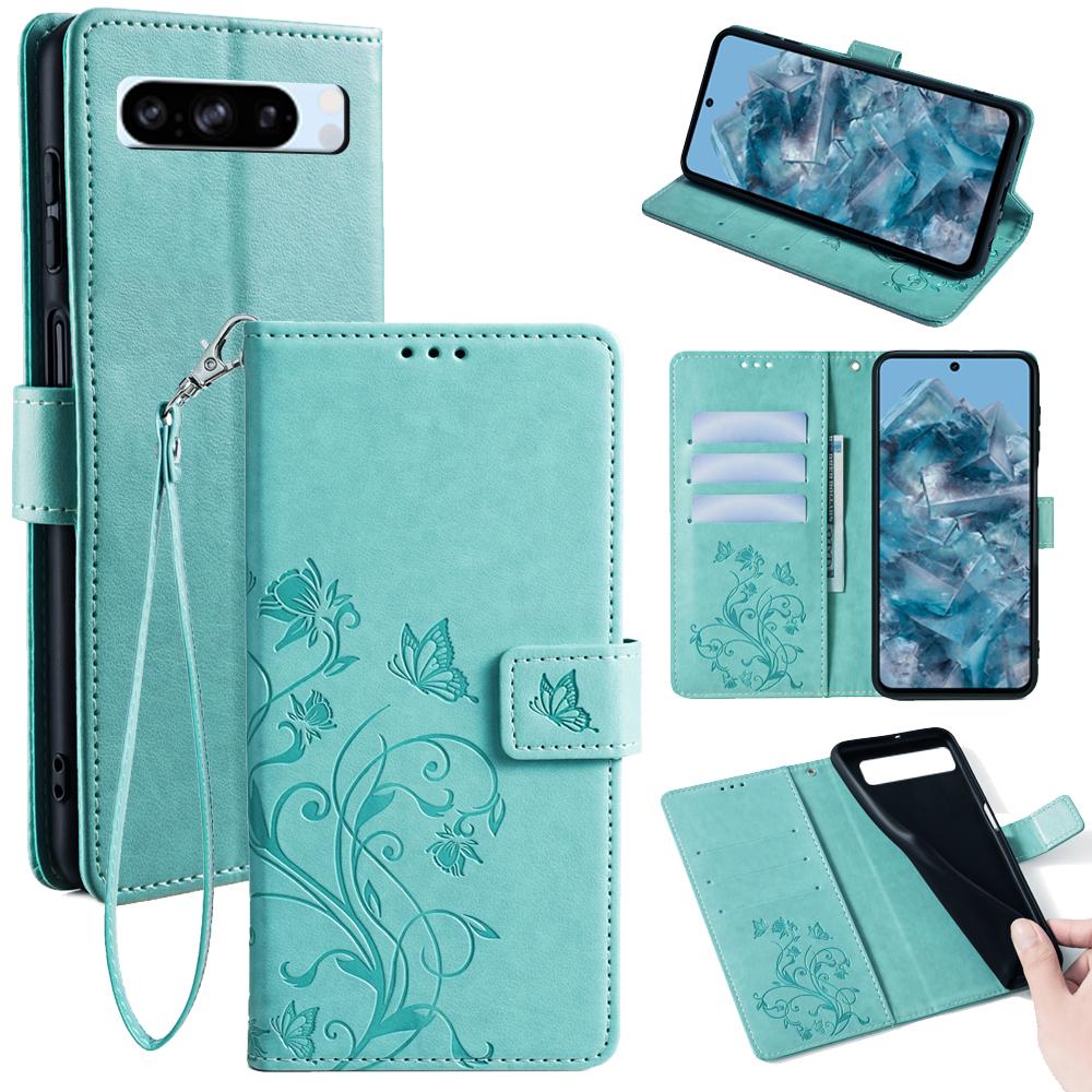 Чехол для Google Pixel 8 Pro из ПУ кожи с тиснением в виде бабочек и цветов, кошелек, откидная обложка для телефона