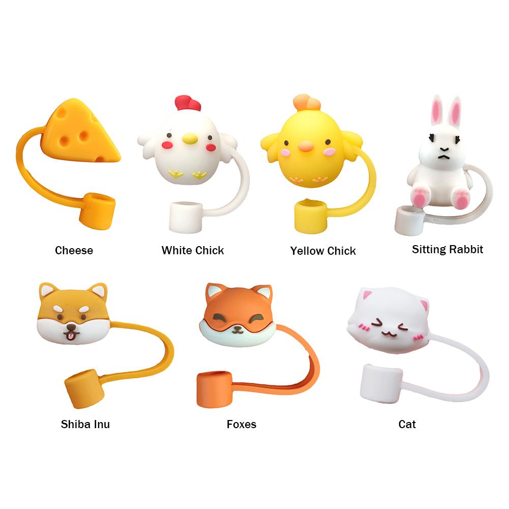 Cute Straw Caps Cartoon Silicone Straw Protection Plug for 6-8mm Cup Accessories