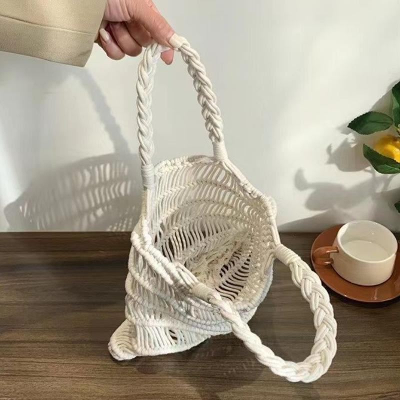 Соломенная плетеная женская сумка из хлопка, ручной работы, для отпуска - Ленивая летняя ажурная пляжная сумка, универсальная сумка под мышкой