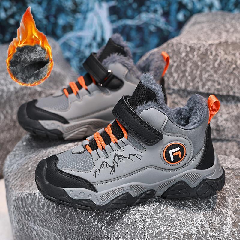 Детские теплые высокие хлопковые ботинки для активного отдыха на открытом воздухе, зимние ботинки, походная обувь, модные спортивные хлопковые ботинки 30-40