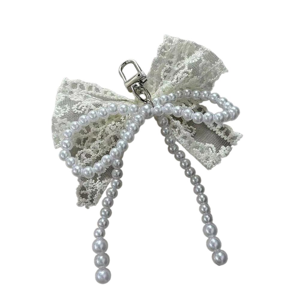 Elegant Pearls Beaded Bowknot Keychain Lovely Beaded Bowknot Keyring Accessory Pearls Bowknot Phone Lanyard Adornment
