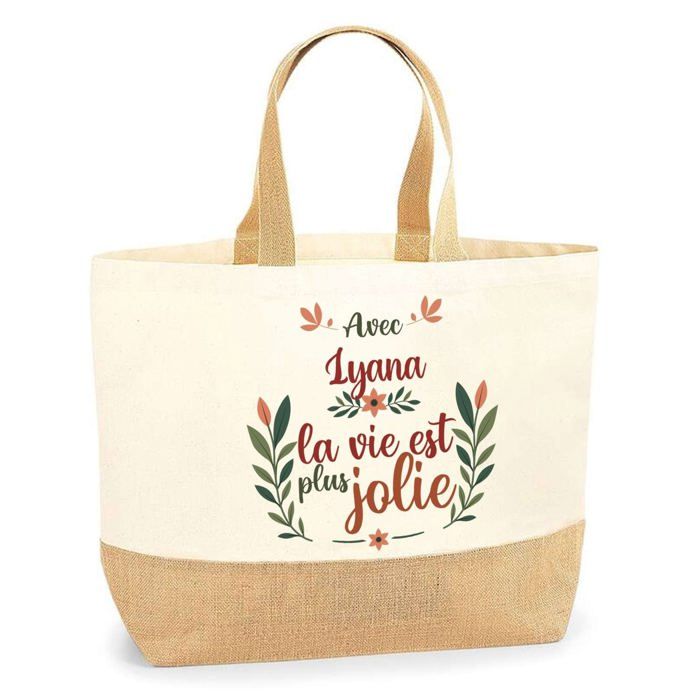 Tote bag (sac en jute) - PLANETEE - Lyana - phrase « la vie est plus jolie » - jute naturel - fabriqué en France