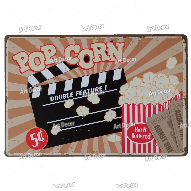 Shabby Chic Popcorn Metal Poster Tin Sign Vintage Cinema Dining Room Decor Plaques Retro Hot Dog Metal Plate Kitchen Accessories