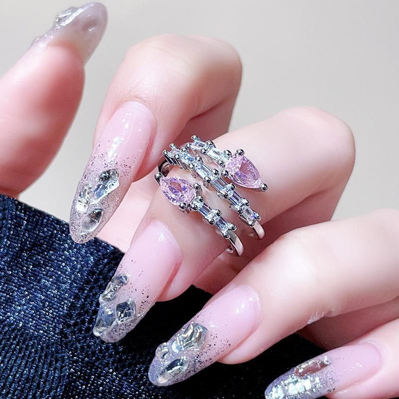 Нишевый дизайн Грушевидный розовый циркон Многослойное кольцо в форме змеи Сладкая и крутая личность Открытое кольцо Женское Легкая роскошь Высококлассное кольцо