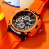 Red Watch Men Military Sport Silicone Strap Chronograph Quartz Wristwatch with Luminous Hands Date 3atm Waterproof Orange