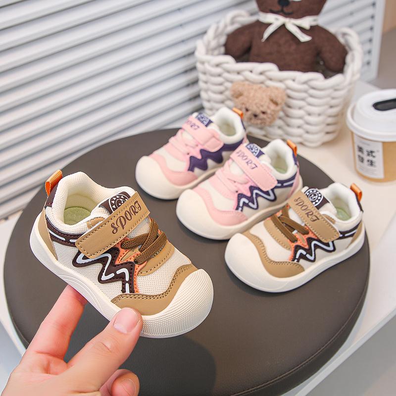 Baby Walking Shoes Mesh Breathable Kids Sports Shoes Toes Capped Soft Sole 2025 New Fashion Toddler Flats Round Toes Size 18-29