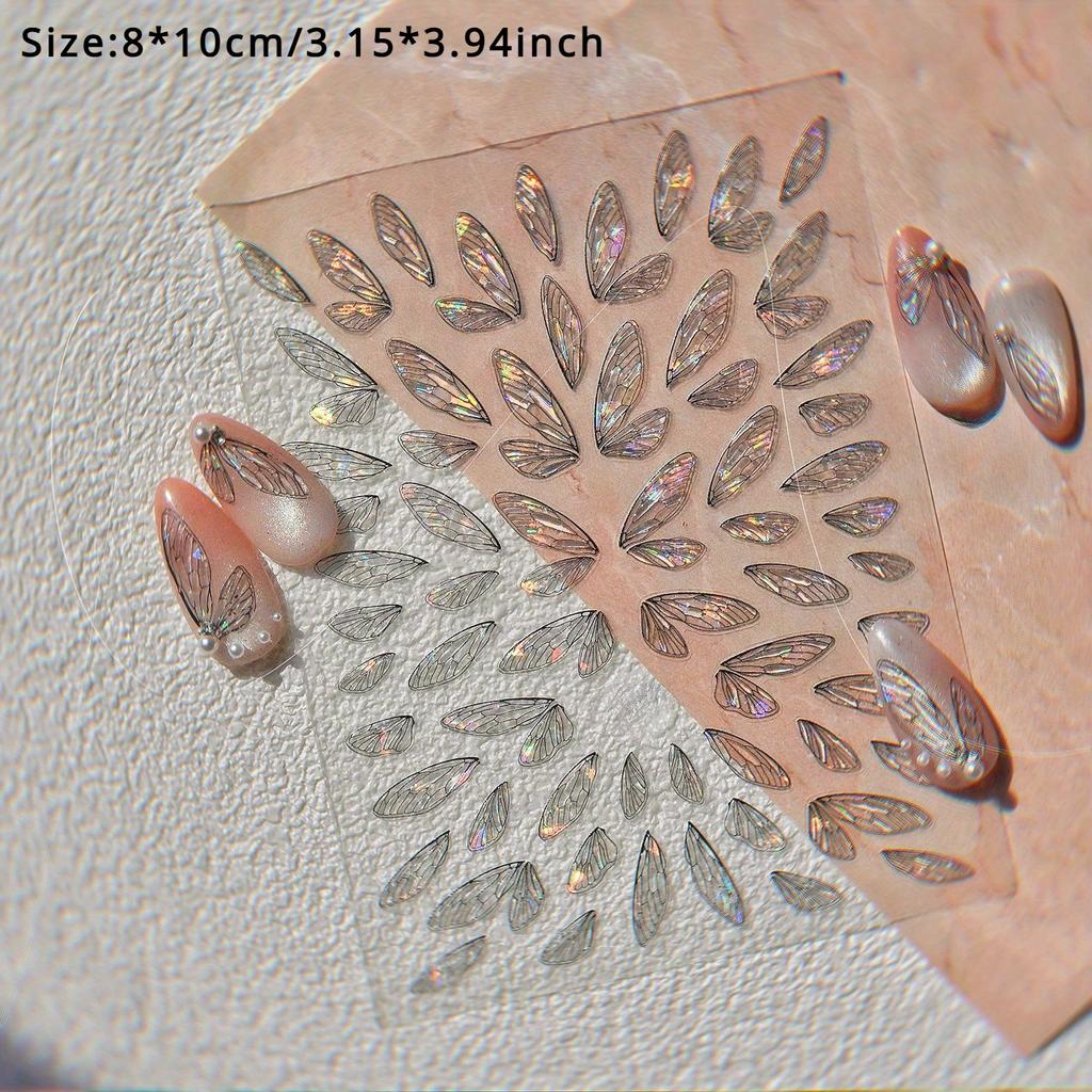 1 шт. Наклейки для дизайна ногтей «Крылья бабочки» - Полупрозрачный сказочный дизайн, самоклеящиеся наклейки для DIY украшения ногтей, тема фэнтези, аксессуары для нейл-арта
