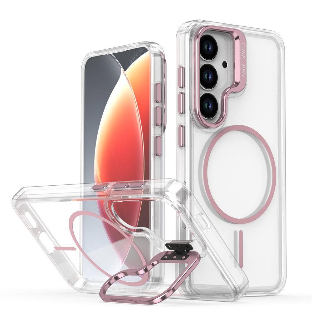 Магнитный беспроводной чехол Magsafe для Samsung Galaxy S25 Edge S24 S23 S22 Ultra Plus с держателем и защитой камеры, прозрачная крышка