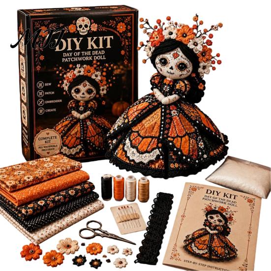 Набор для начинающих вышивка Хэллоуин Пэчворк Кукла DIY Kit, Скелет Ведьма Девочка Ручная работа Творческий Подарок Тканевый Craft для Новичков,