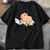 Capybara Use Computer Tshirt Unisex Funny Loose Cotton Tops Casual Summer Clothes Oversize Soft T-Shirt Unisex Clothes Streetwear Top