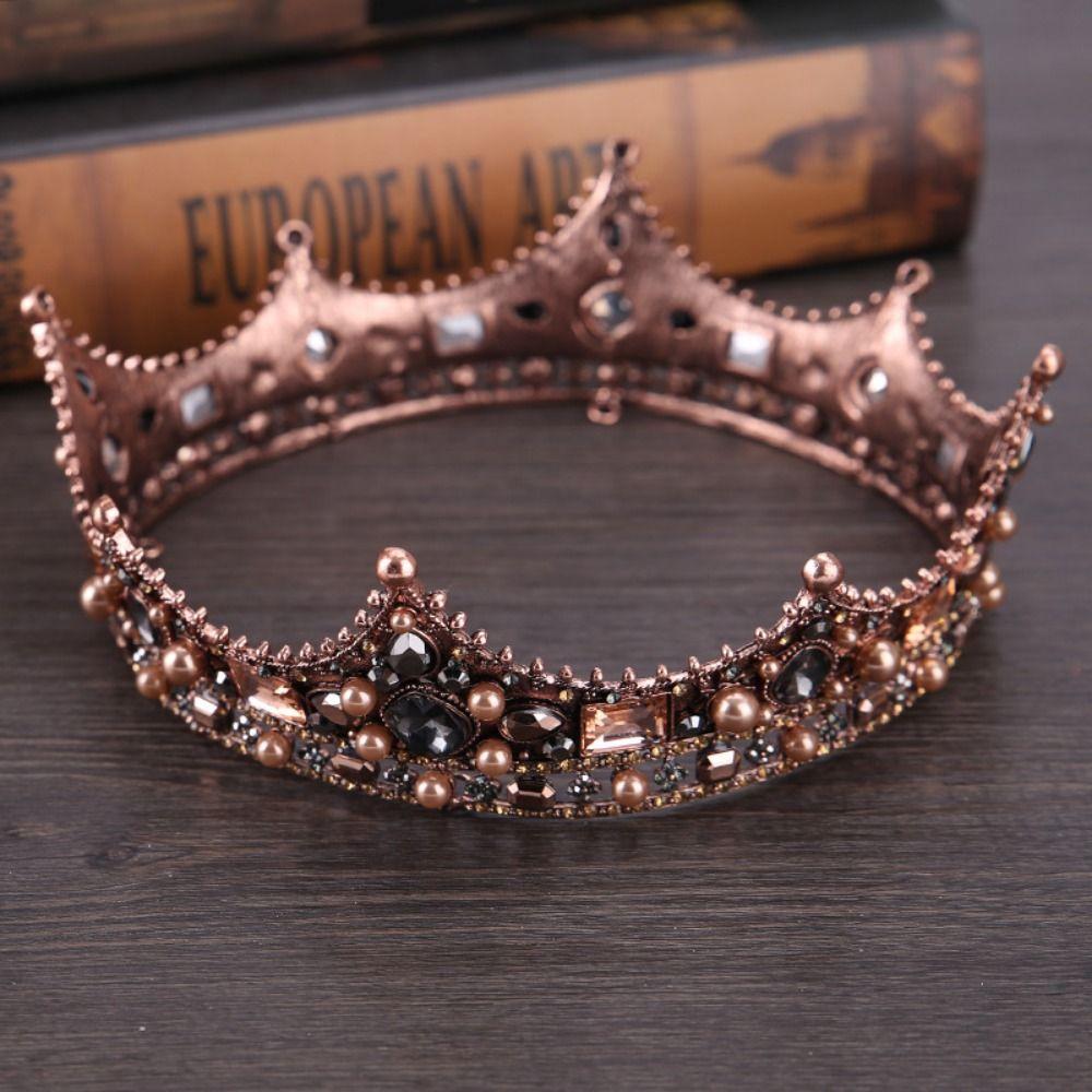 Pearl Bridal Tiara Crown Round Shape Pageant Prom Headpiece Vintage Baroque Crown  Costume Party