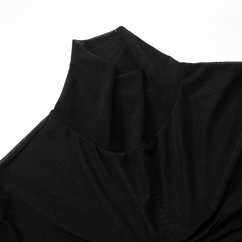 Женская прозрачная однотонная футболка с высоким воротником и длинным рукавомadika Q24TP607