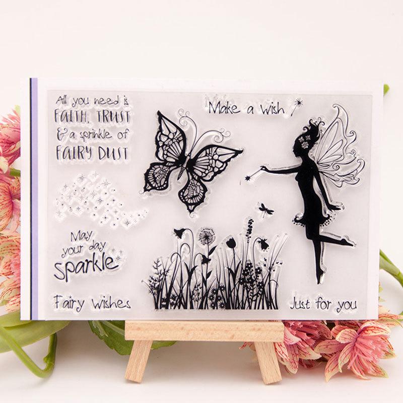 Flower Butterfly Fairy Transparent Silicone Clear Stamps for Seal DIY Scrapbooking Photo Album Decor Art Mushroom