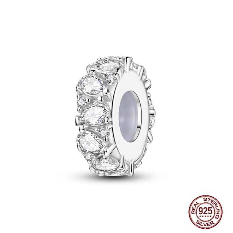 Round 925 Copper Clasp Pave Clip Charms Blue Star Moon Butterfly Slide Safety Chains Spacer Beads Fits Original Bracelet Zircon