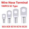 100 шт. Наконечник SC для провода, SC6 SC8 SC10 SC16 SC25, из чистой меди, для аккумуляторного блока, кабельные наконечники, отверстие 6 мм 8 мм 10 мм, обжимной соединитель