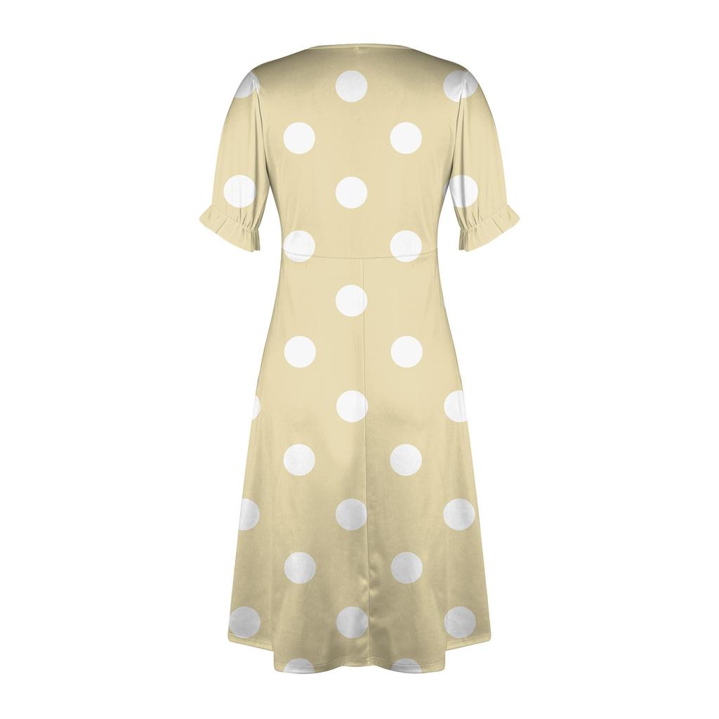 Женская пляжная юбка Элегантное весенне-летнее платье с v-образным вырезом и принтом в горошек Плиссированная длинная юбка