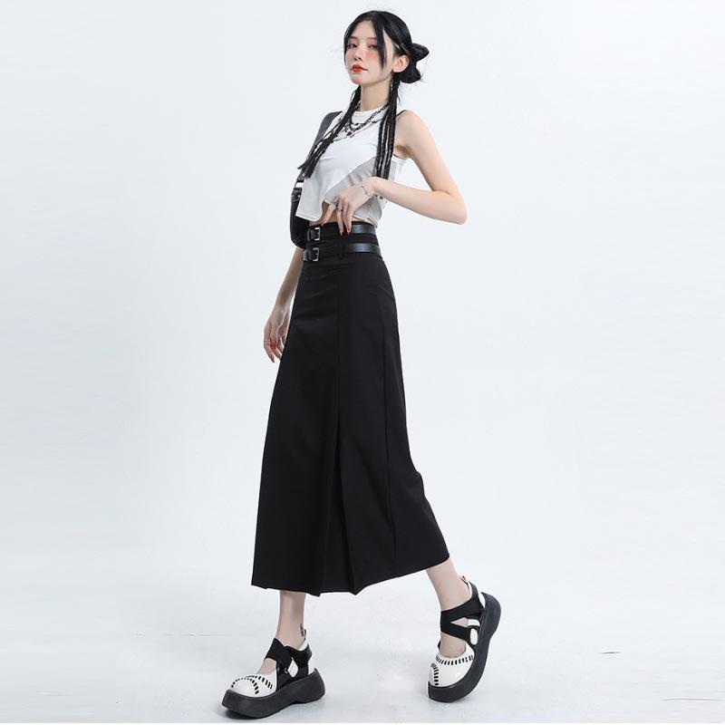 Юбка-миди с высокой талией для женщин, осенняя повседневная плиссированная длинная юбка трапециевидной формы, серая, черная, модная одежда в корейском стиле, женская Y2k