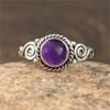 Кольцо с круглым драгоценным камнем с аметистом, кольцо из твердого серебра 925 пробы, кольцо ручной работы, штабелируемое кольцо, кольцо с камнем, серебряные украшения