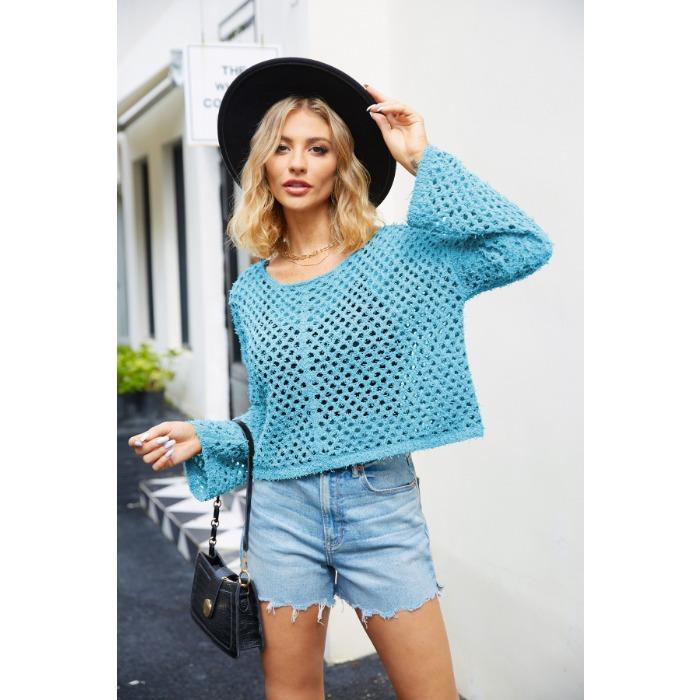 Весенне-осенний женский свитер с круглым вырезом, сексуальный пуловер со скелетом, прозрачный вязаный свитер