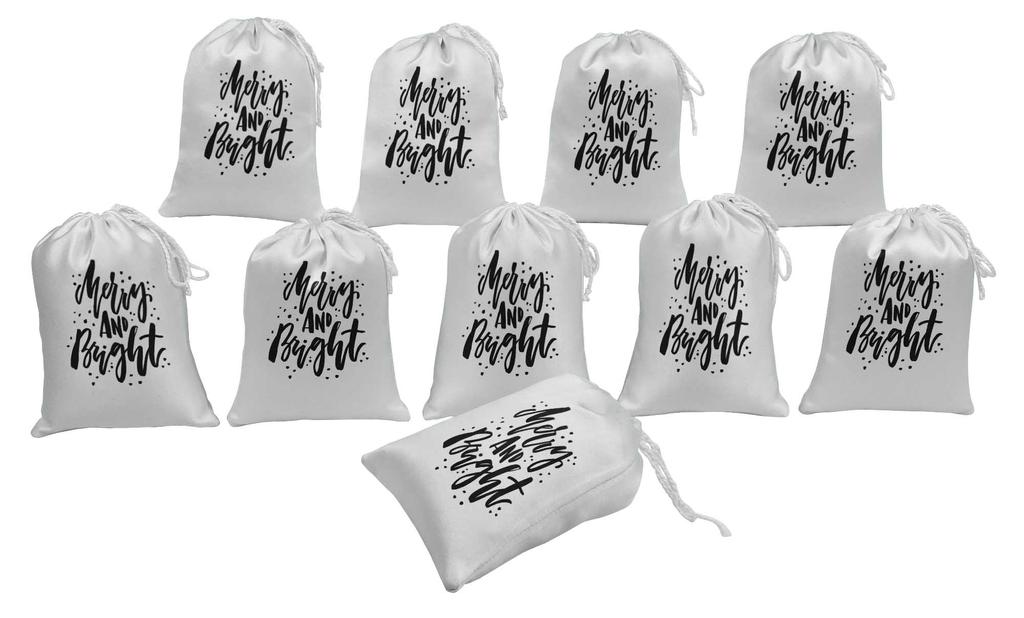 Darling Souvenir White Merry & Bright Christmas Party Supplies Favor Bags Drawstring Pouchs 15