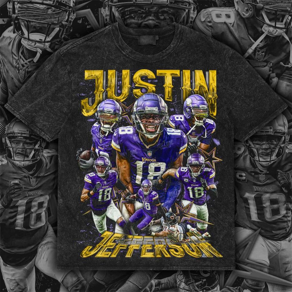 Justin Jefferson Retro Design Tee | Vintage Football PNG | Digital Download | Front Artwork | 300 DPI | with Halftone File | Ready to Print