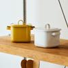365methods Square Enamel Multipot Storage Container Small Pot IH Gas Fire Compatible with Lid White