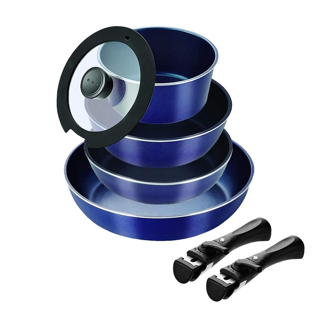 Pearl Metal Stack Plus Blue Diamond Coat IH Compatible Cookware 7 Piece Set A Navy HB-5632