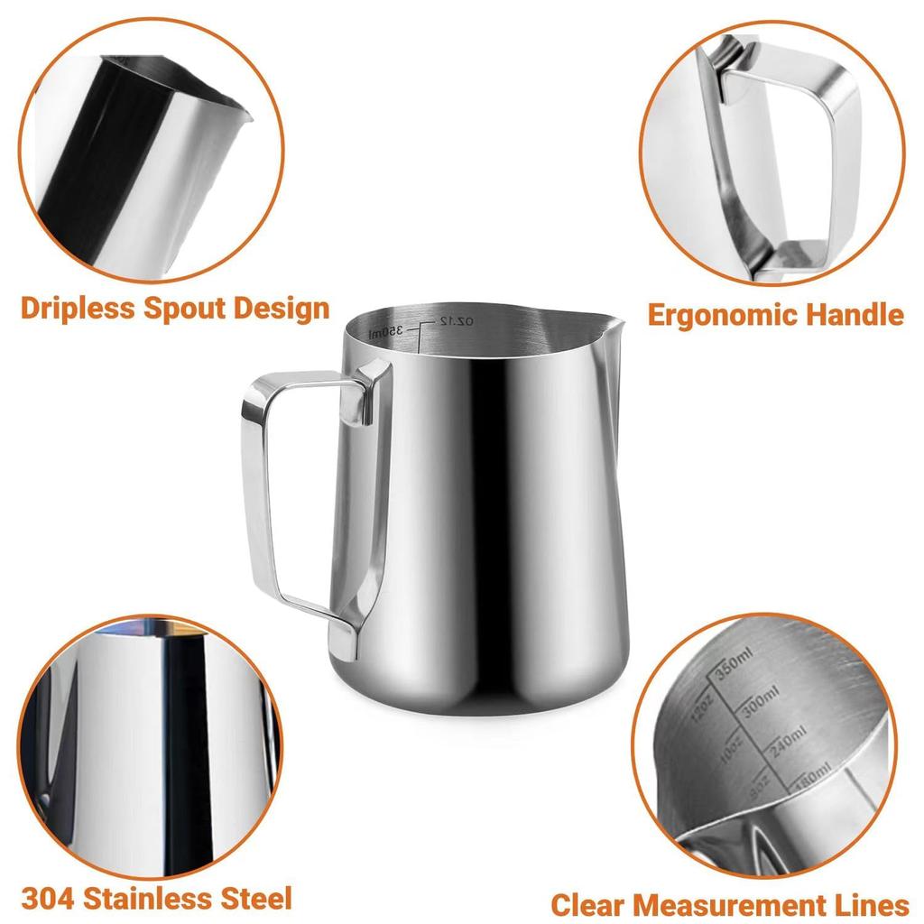 350/600ml Coffee Milk Frothing Pitcher Stainless Steel Jug Latte Art Milk Frother Pitcher Espresso Steaming Coffee Accessories