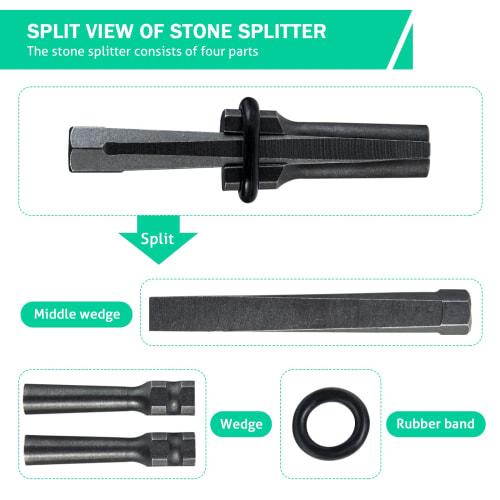 KOSIEJINN Stone Splitter, Wedge, Stone Opener, Stone Splitting Tool, 5-Piece Set, Mason's Chisel, Concrete Rock Splitter, Hand Tool, 14mm