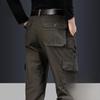 Мужские свободные прямые брюки с несколькими карманами для активного отдыха на открытом воздухе с толстым бархатом