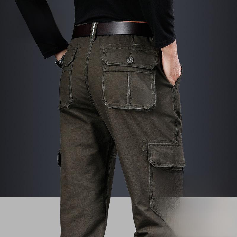 Мужские свободные прямые брюки с несколькими карманами для активного отдыха на открытом воздухе с толстым бархатом