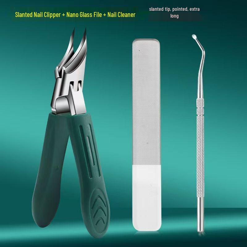 High-Grade Anti-Splash Angled Nail Clippers Set - Large Opening, Three-Piece for Grooved Nails