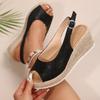 Модные сексуальные черные босоножки с открытым носком женские 2025 лето танкетка ремешок сзади туфли женские повседневные пеньковая подошва пляжные сандалии большой размер 43