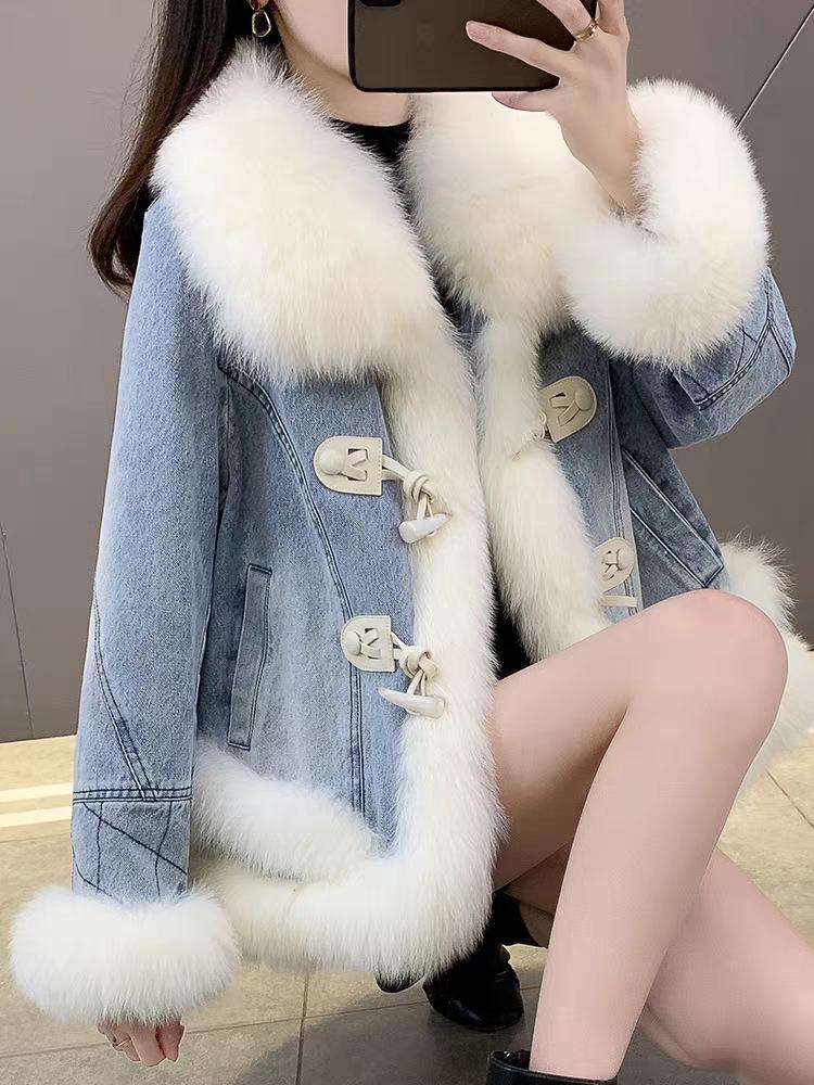 Женская зимняя джинсовая хлопковая парка с меховым воротником 2025: Высококачественная мода с универсальным стилем