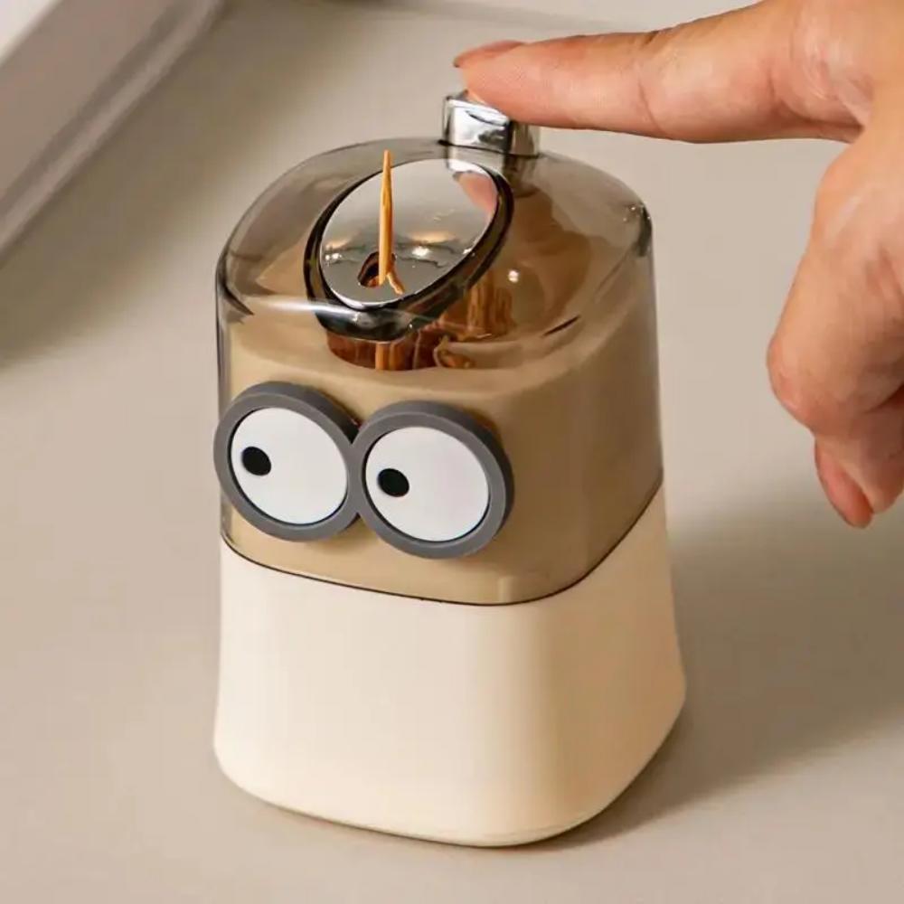 Cute Automatic Pop-up Toothpick Dispenser, Pop-up Automatic Cute Big Mouth and Big Eye Decorated Novel Toothpick Container for K