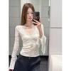 Slimming V-Neck Lace Top: Women's Sexy Flared Long-Sleeve Shirt for Early Autumn