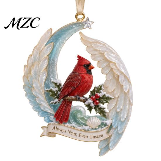 Christmas Tree Accessories Red Birds Ornament, 2D Acrylic Bird Hanging Decoration Cute Ornament with Angel Wings, Holiday Pendant for Home Decor