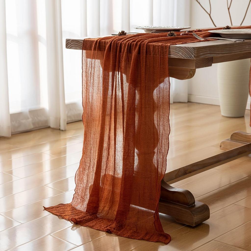 Boho Rustic Sheer Gauze Table Runner, Lightweight Cheesecloth Table Centerpiece For Wedding, Dining & Party, Summer Home Decor