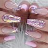 24Pcs/Set Quick Nails Purple Glitter French False Nials Sticker Wearable Waterproof Manicure Finished Nails