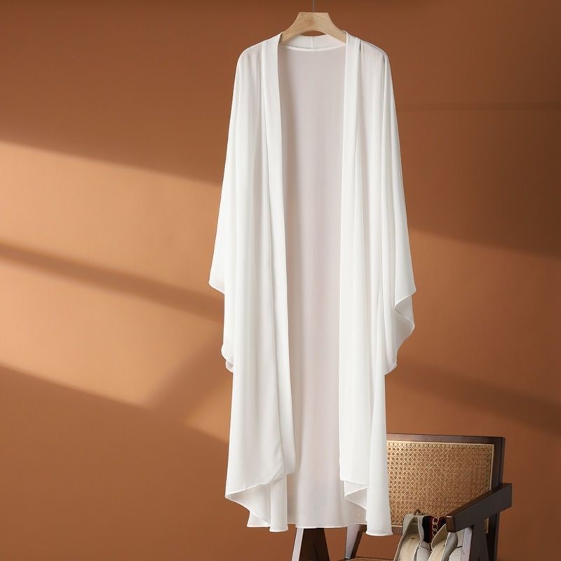 Длинный шифоновый кардиган для женщин, летний, тонкий стиль, солнцезащитная рубашка с кондиционером, накинутая на плечо