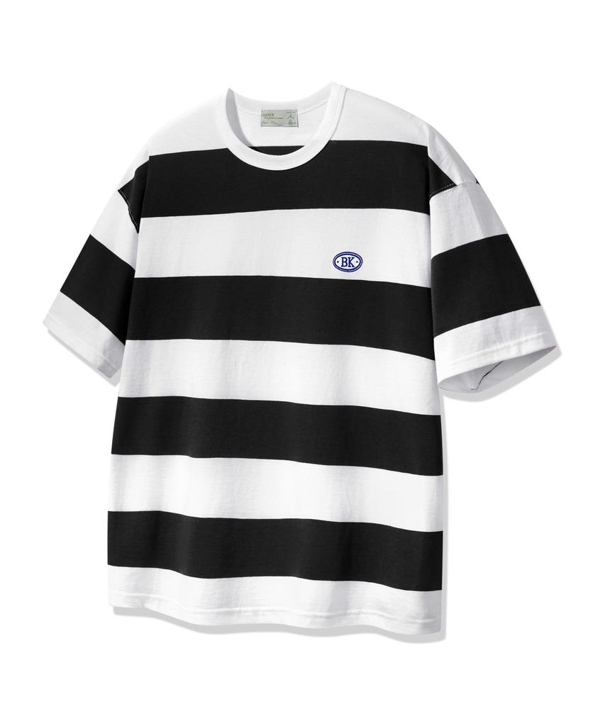 BAKKEN [Women] Striped Embroidered Logo Short Sleeve T-Shirt Bk4214 (5 Colors)
