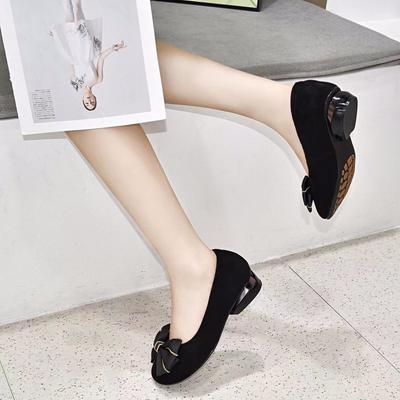 Женские туфли с круглым носком, новинка ранней осени, с бантом, на низком каблуке, с открытым верхом, одинарные туфли, черная овчина, удобные балетки