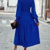 Женщины с круглым вырезом и пышными рукавами, сплошное цветное платье миди с высокой талией и темпераментом