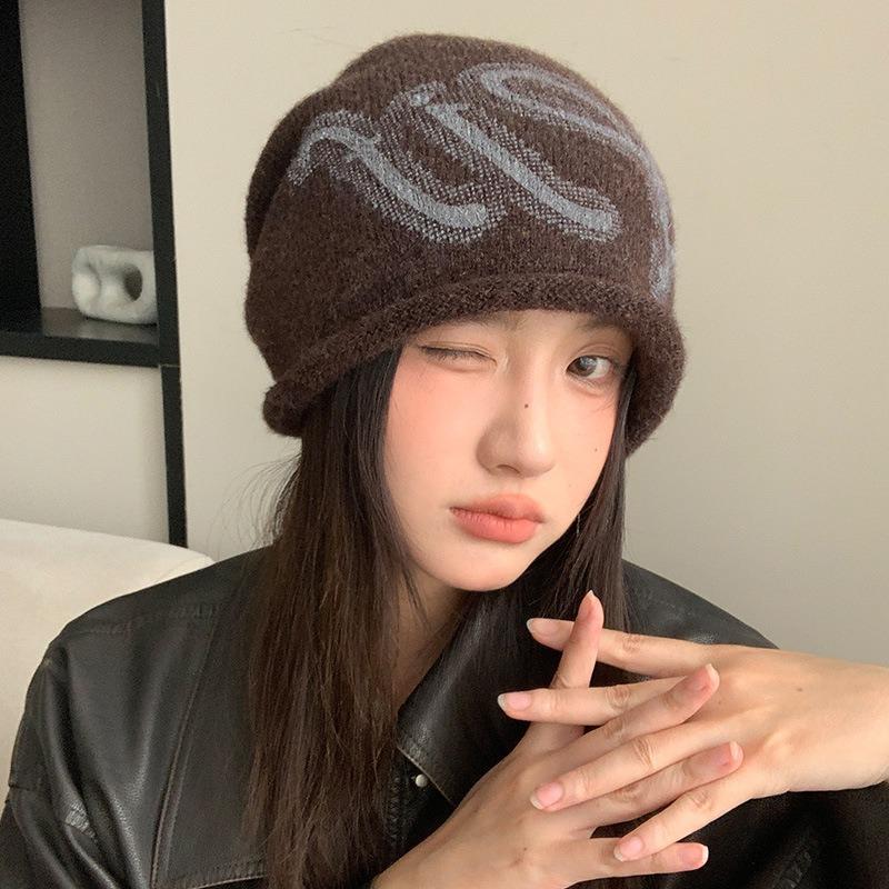 Уличная универсальная шапка женская осенне-зимняя теплая вязаная шапка в ленивом стиле ретро головной убор показывающая лицо маленькая холодная шапка